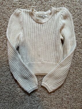 Z Supply Cream Textured Puff Sleeve Crewneck Sweater